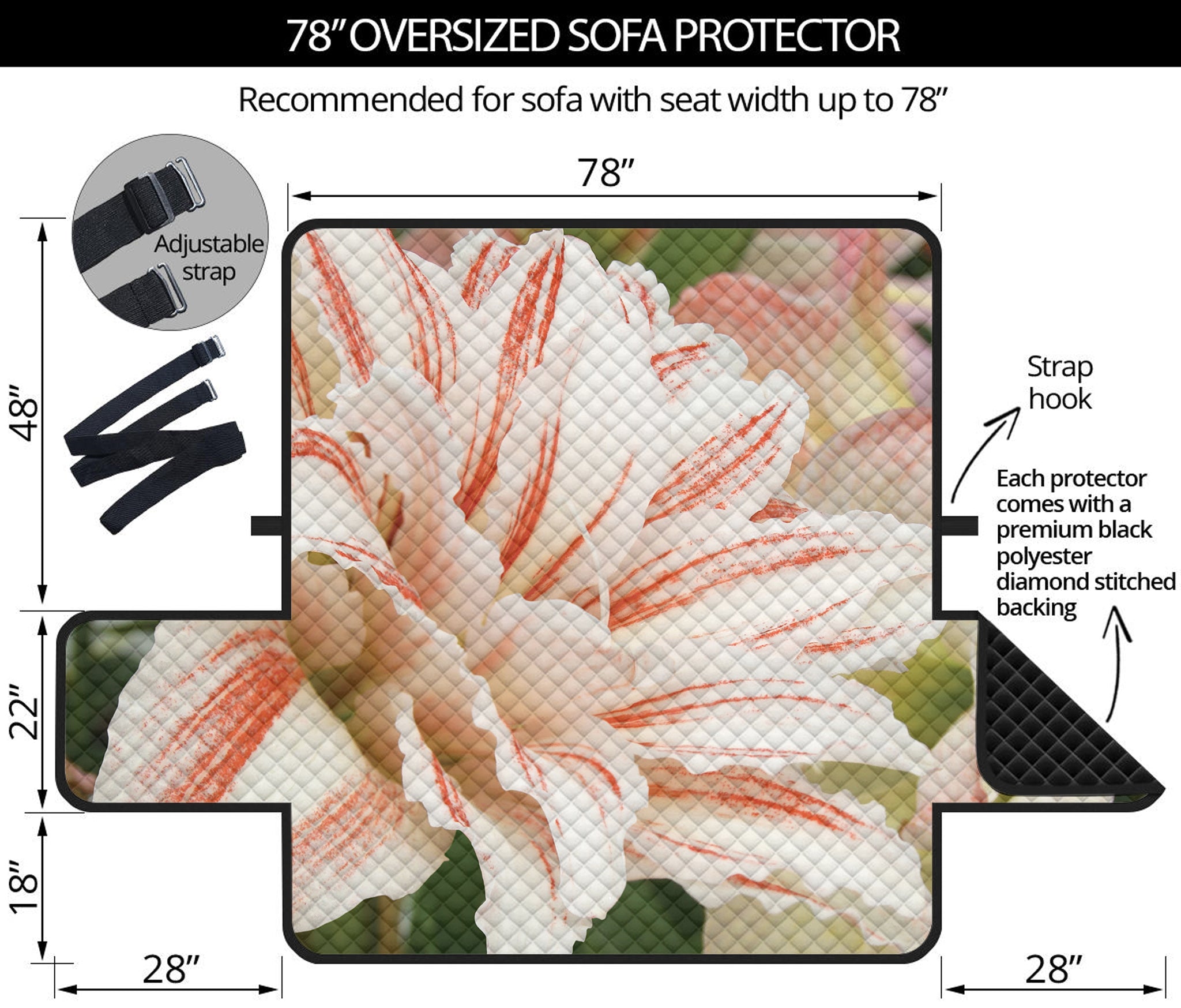 White And Pink Amaryllis Print Oversized Sofa Protector