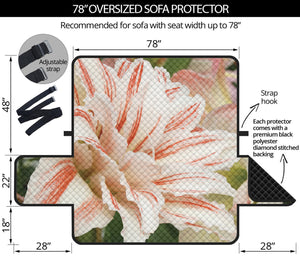 White And Pink Amaryllis Print Oversized Sofa Protector