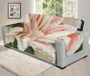 White And Pink Amaryllis Print Oversized Sofa Protector