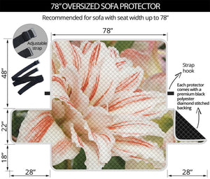 White And Pink Amaryllis Print Oversized Sofa Protector