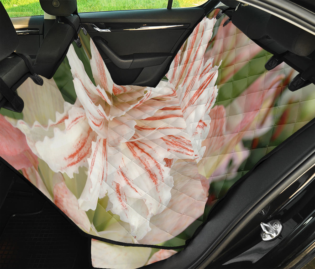 White And Pink Amaryllis Print Pet Car Back Seat Cover