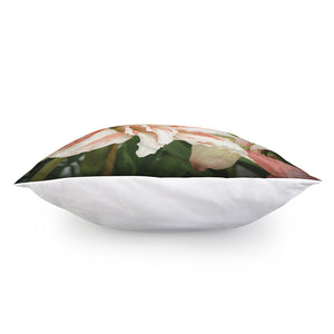 White And Pink Amaryllis Print Pillow Cover