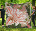 White And Pink Amaryllis Print Quilt