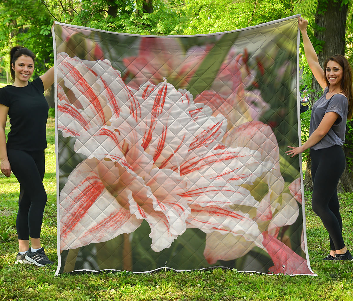 White And Pink Amaryllis Print Quilt