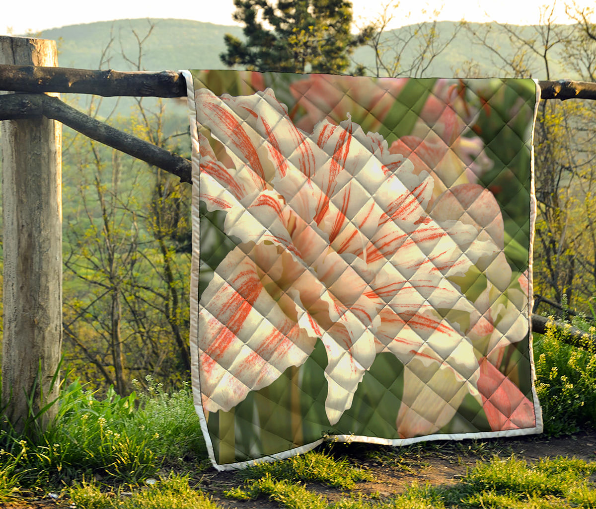 White And Pink Amaryllis Print Quilt