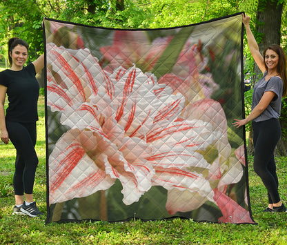 White And Pink Amaryllis Print Quilt