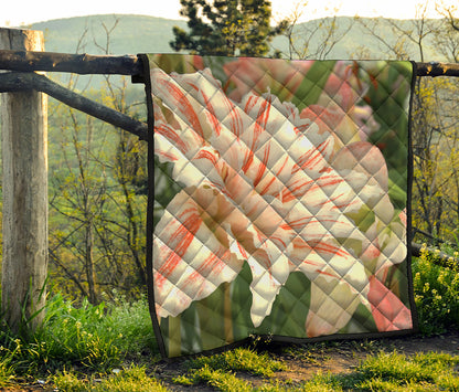 White And Pink Amaryllis Print Quilt