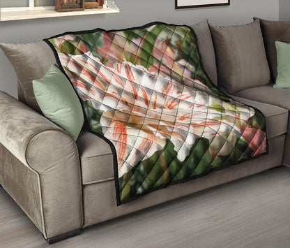 White And Pink Amaryllis Print Quilt