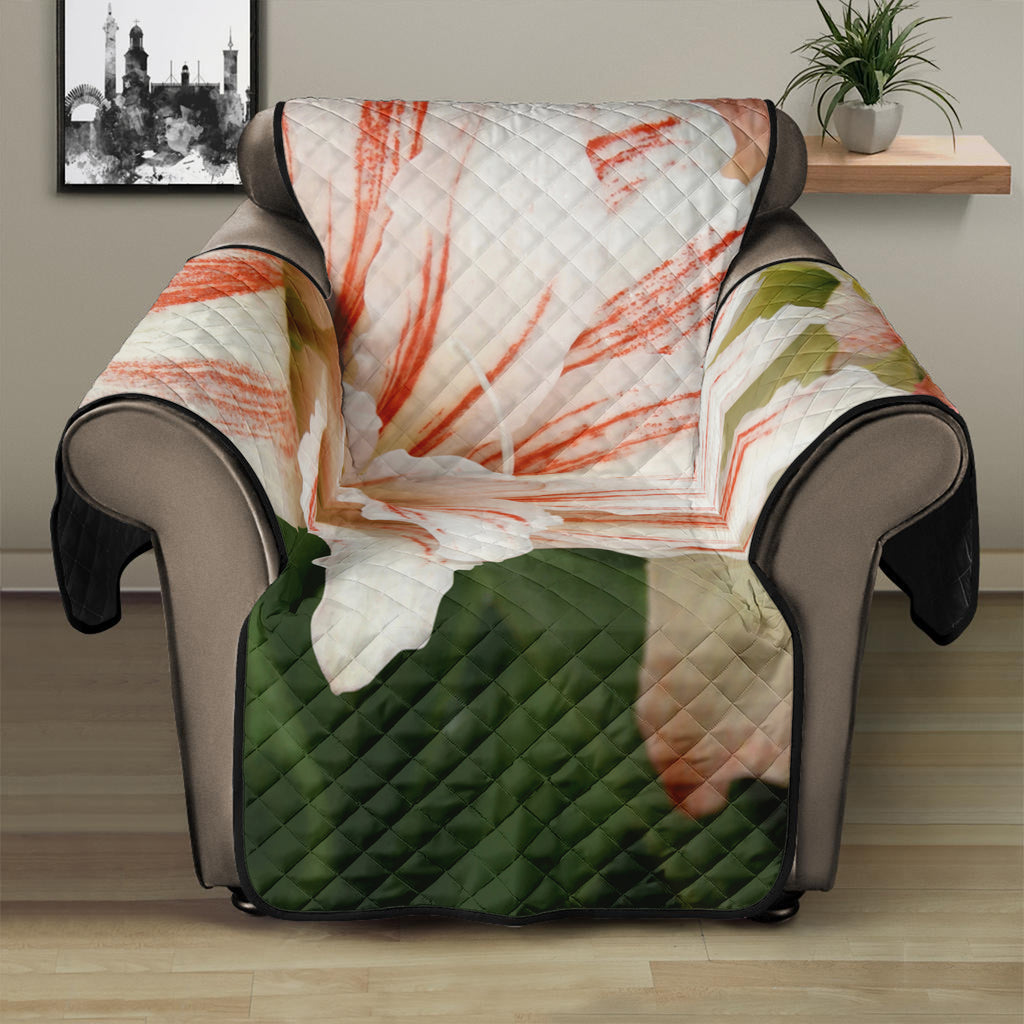 White And Pink Amaryllis Print Recliner Protector