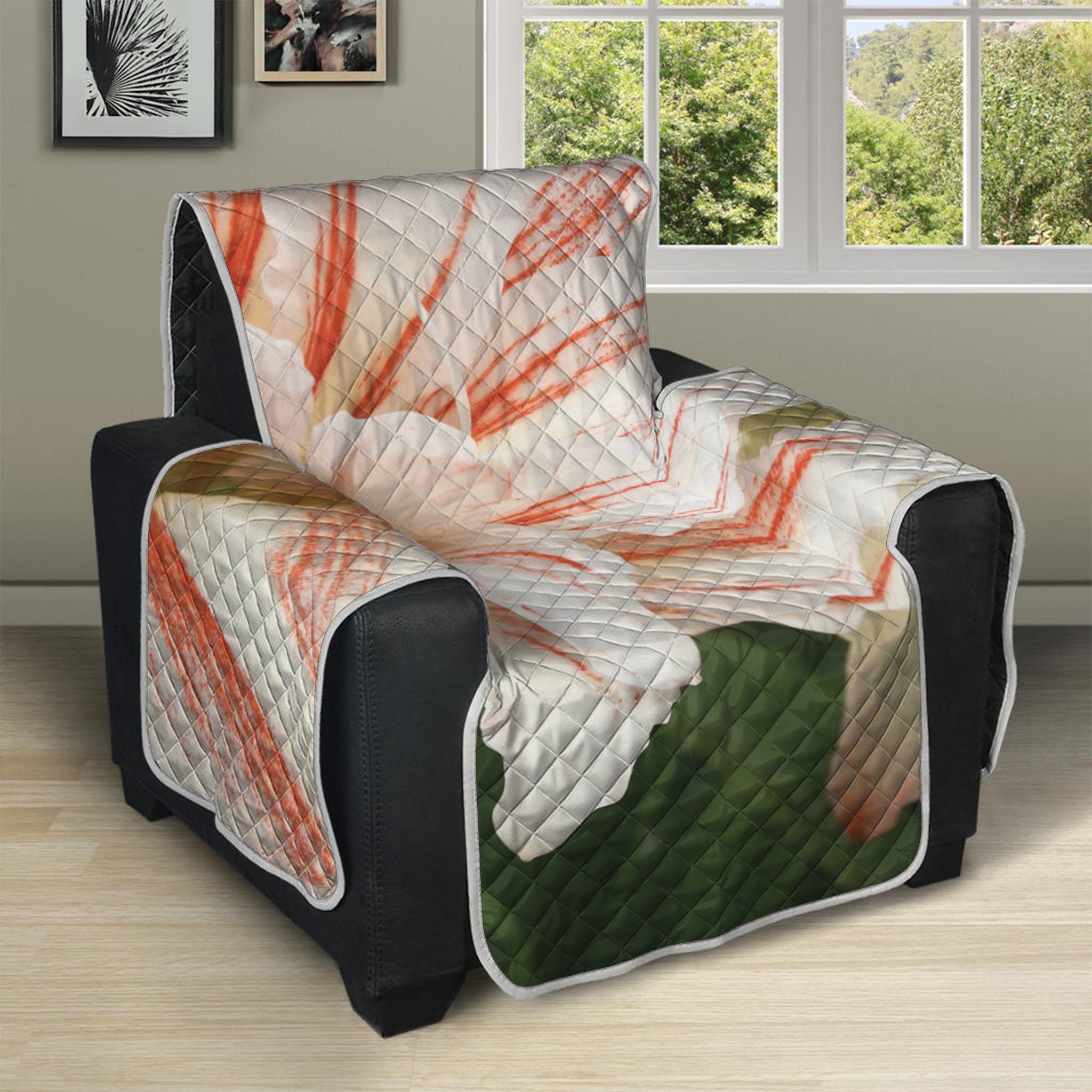 White And Pink Amaryllis Print Recliner Protector