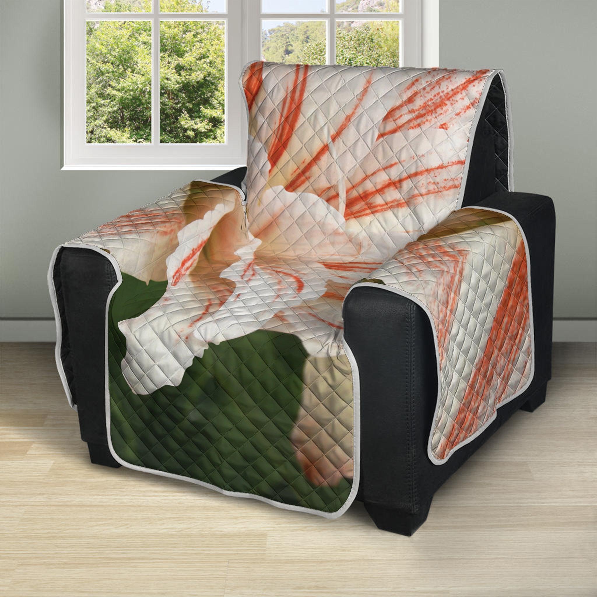 White And Pink Amaryllis Print Recliner Protector