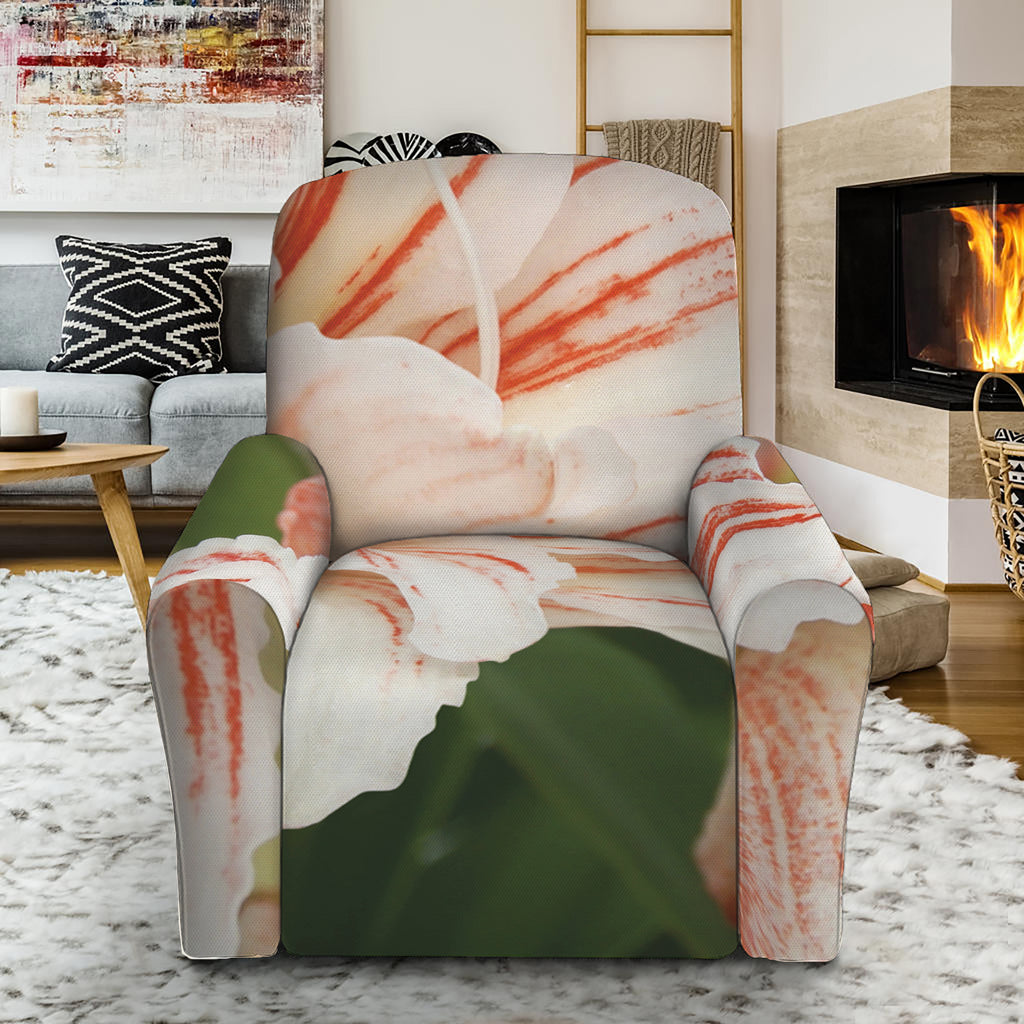 White And Pink Amaryllis Print Recliner Slipcover