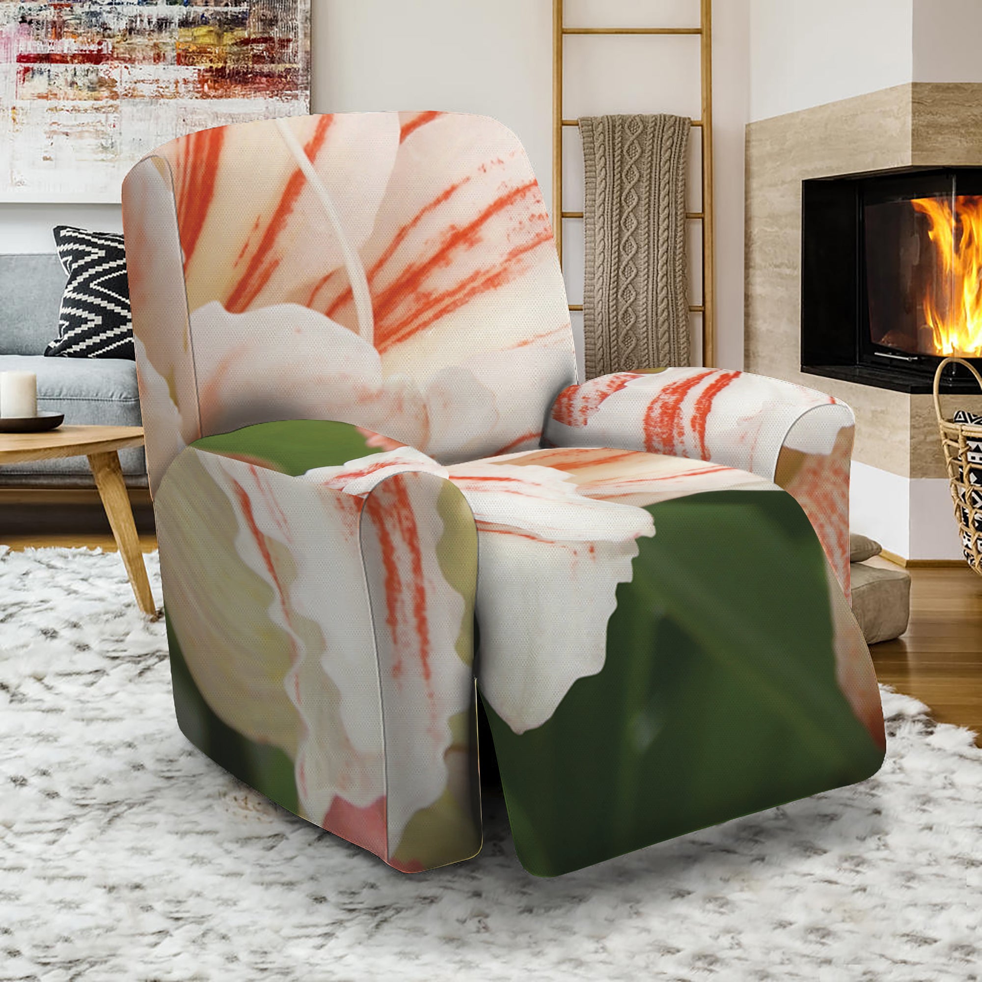 White And Pink Amaryllis Print Recliner Slipcover