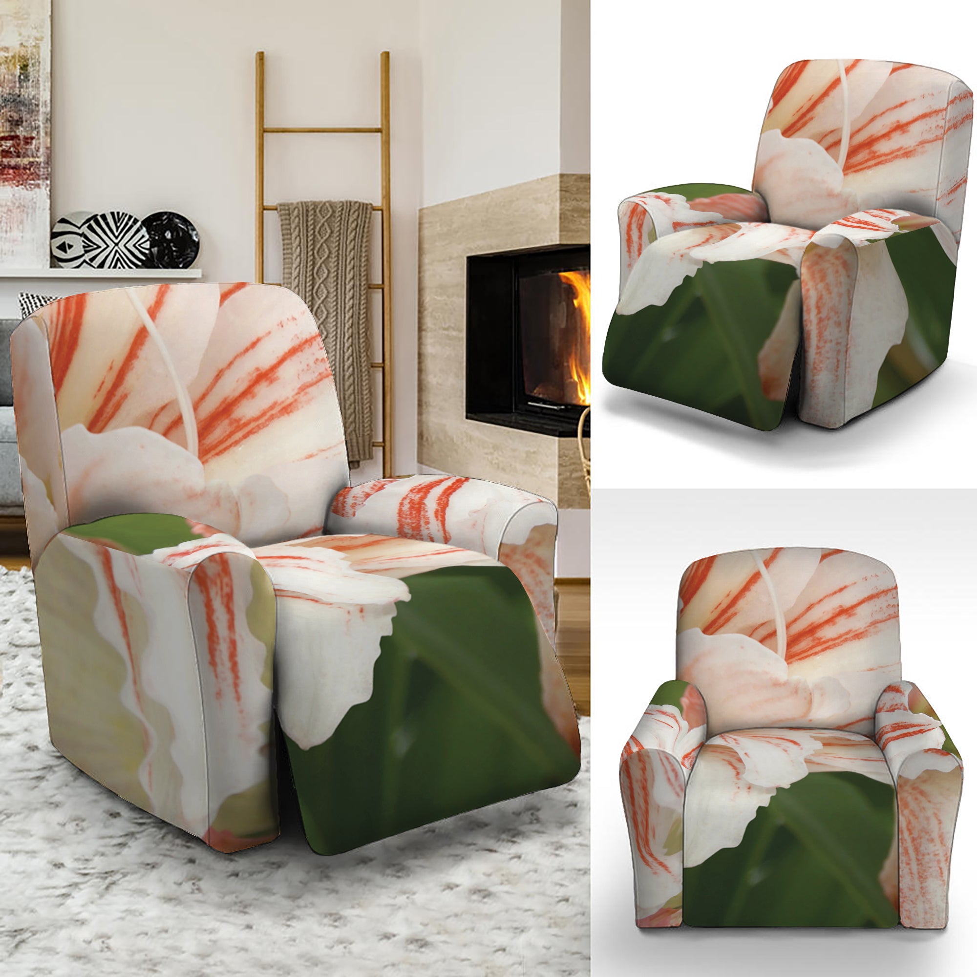 White And Pink Amaryllis Print Recliner Slipcover