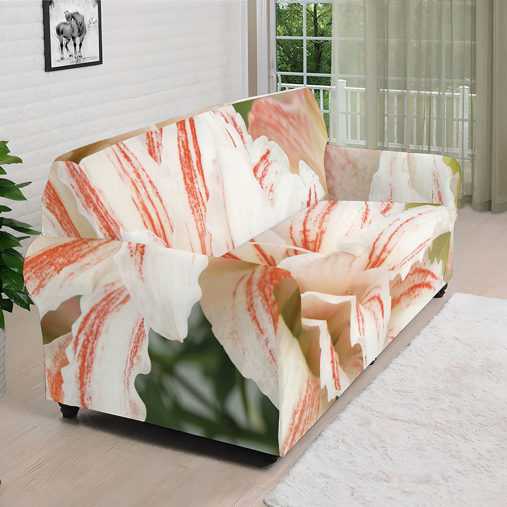 White And Pink Amaryllis Print Sofa Cover