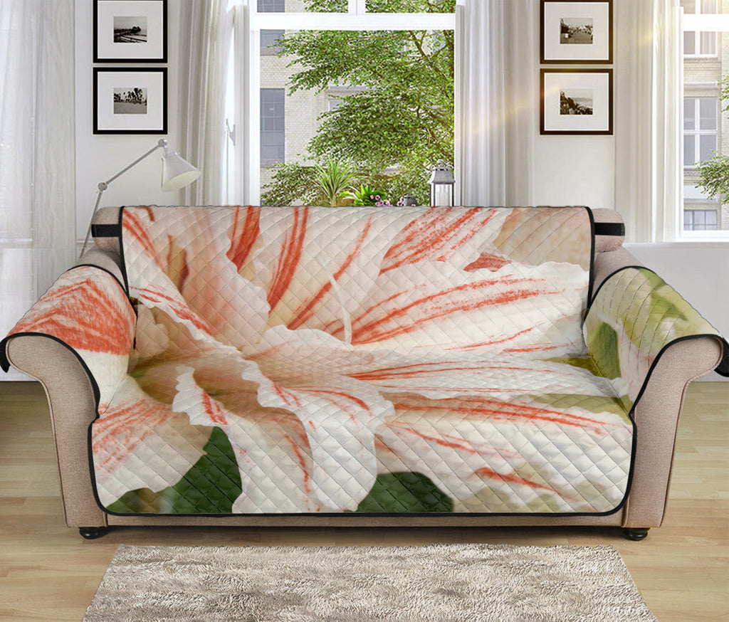 White And Pink Amaryllis Print Sofa Protector