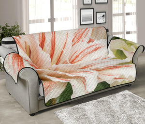 White And Pink Amaryllis Print Sofa Protector