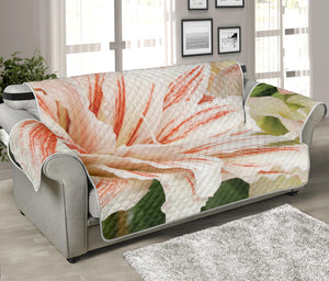 White And Pink Amaryllis Print Sofa Protector