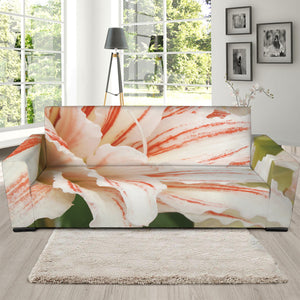 White And Pink Amaryllis Print Sofa Slipcover