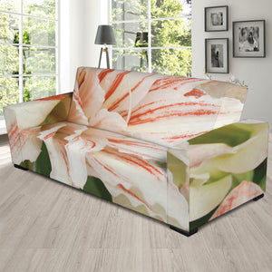 White And Pink Amaryllis Print Sofa Slipcover