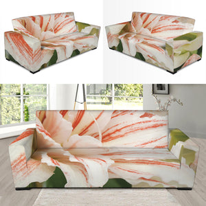 White And Pink Amaryllis Print Sofa Slipcover