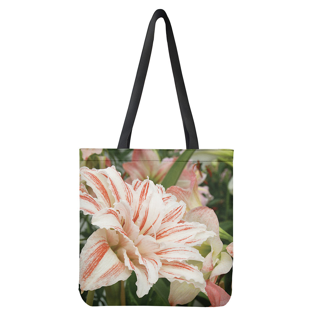 White And Pink Amaryllis Print Tote Bag
