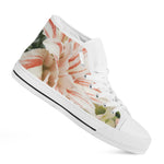 White And Pink Amaryllis Print White High Top Shoes