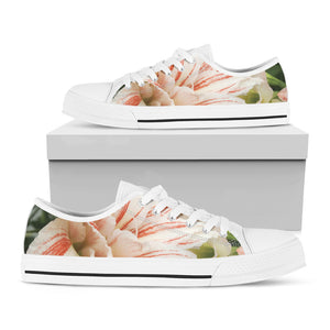 White And Pink Amaryllis Print White Low Top Shoes