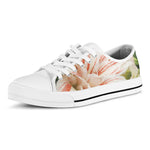 White And Pink Amaryllis Print White Low Top Shoes