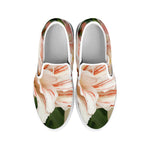 White And Pink Amaryllis Print White Slip On Shoes