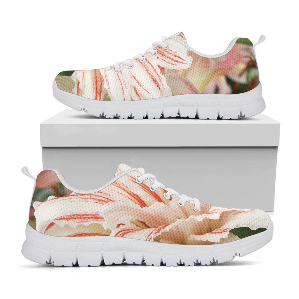 White And Pink Amaryllis Print White Sneakers