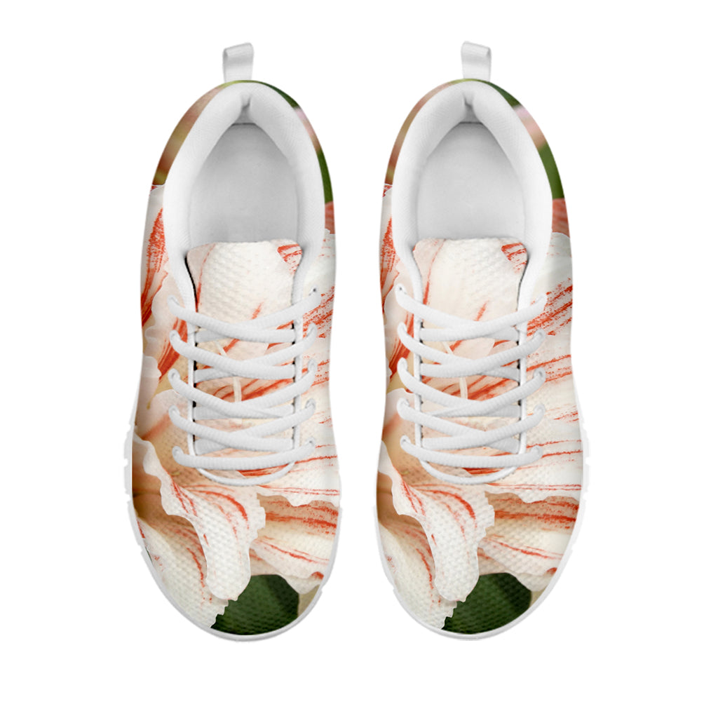 White And Pink Amaryllis Print White Sneakers