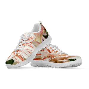 White And Pink Amaryllis Print White Sneakers