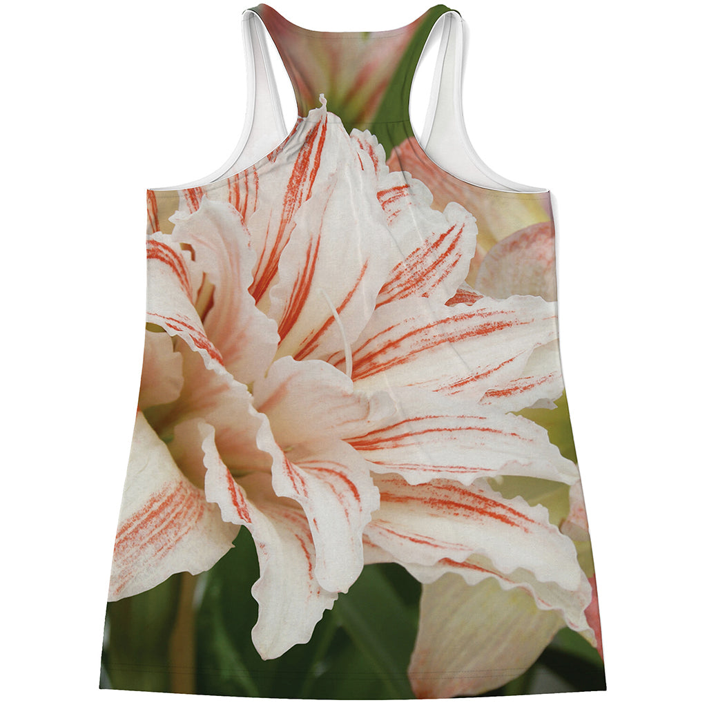 White And Pink Amaryllis Print Women's Racerback Tank Top