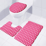 White And Pink Breast Cancer Print 3 Piece Bath Mat Set