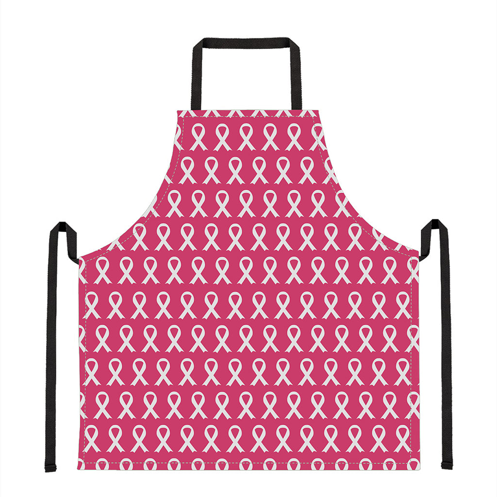 White And Pink Breast Cancer Print Apron