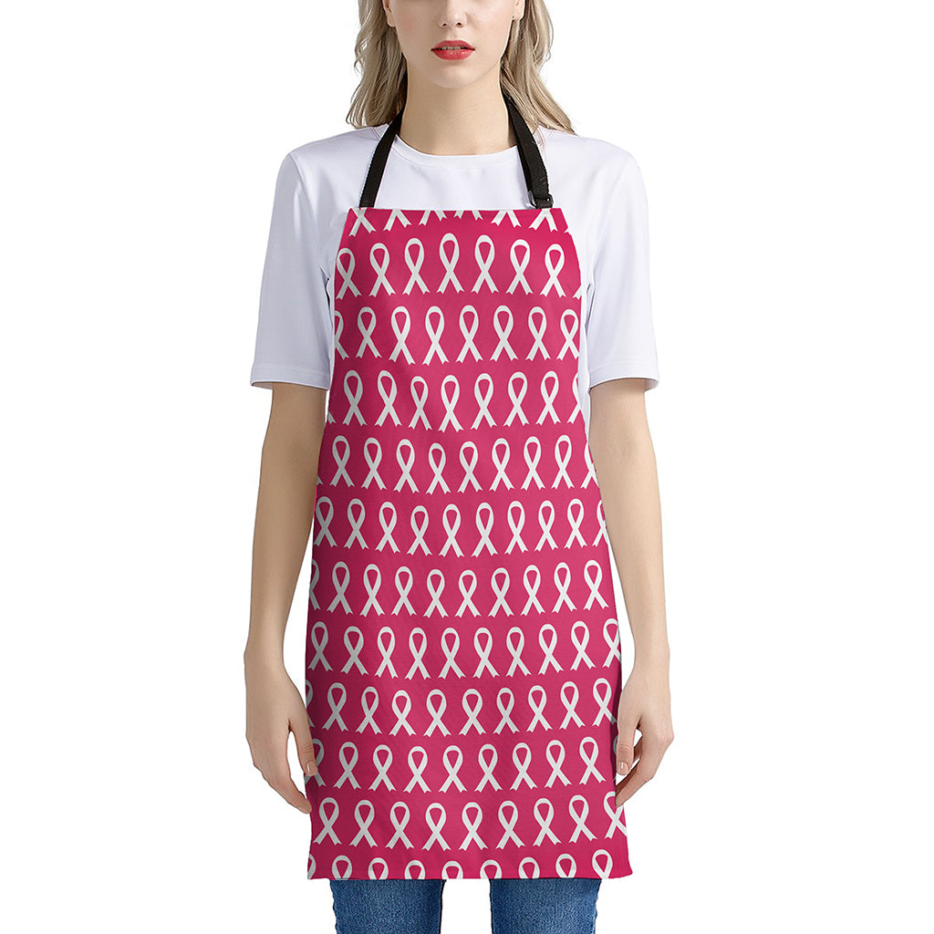 White And Pink Breast Cancer Print Apron