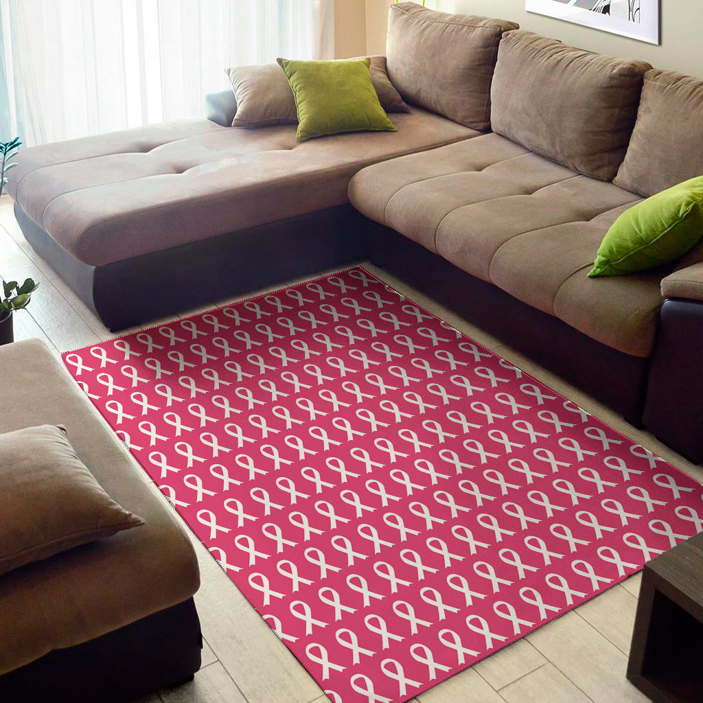 White And Pink Breast Cancer Print Area Rug