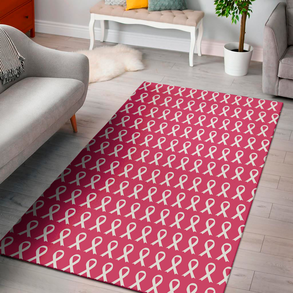 White And Pink Breast Cancer Print Area Rug