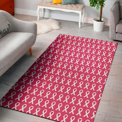 White And Pink Breast Cancer Print Area Rug