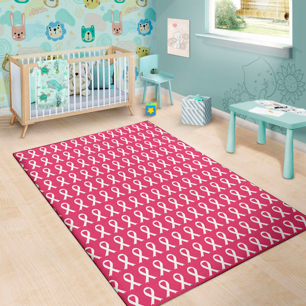 White And Pink Breast Cancer Print Area Rug
