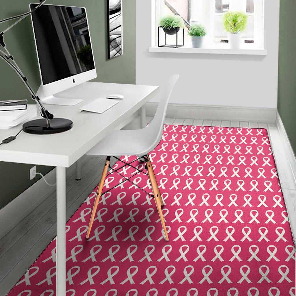 White And Pink Breast Cancer Print Area Rug