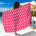 White And Pink Breast Cancer Print Beach Sarong Wrap