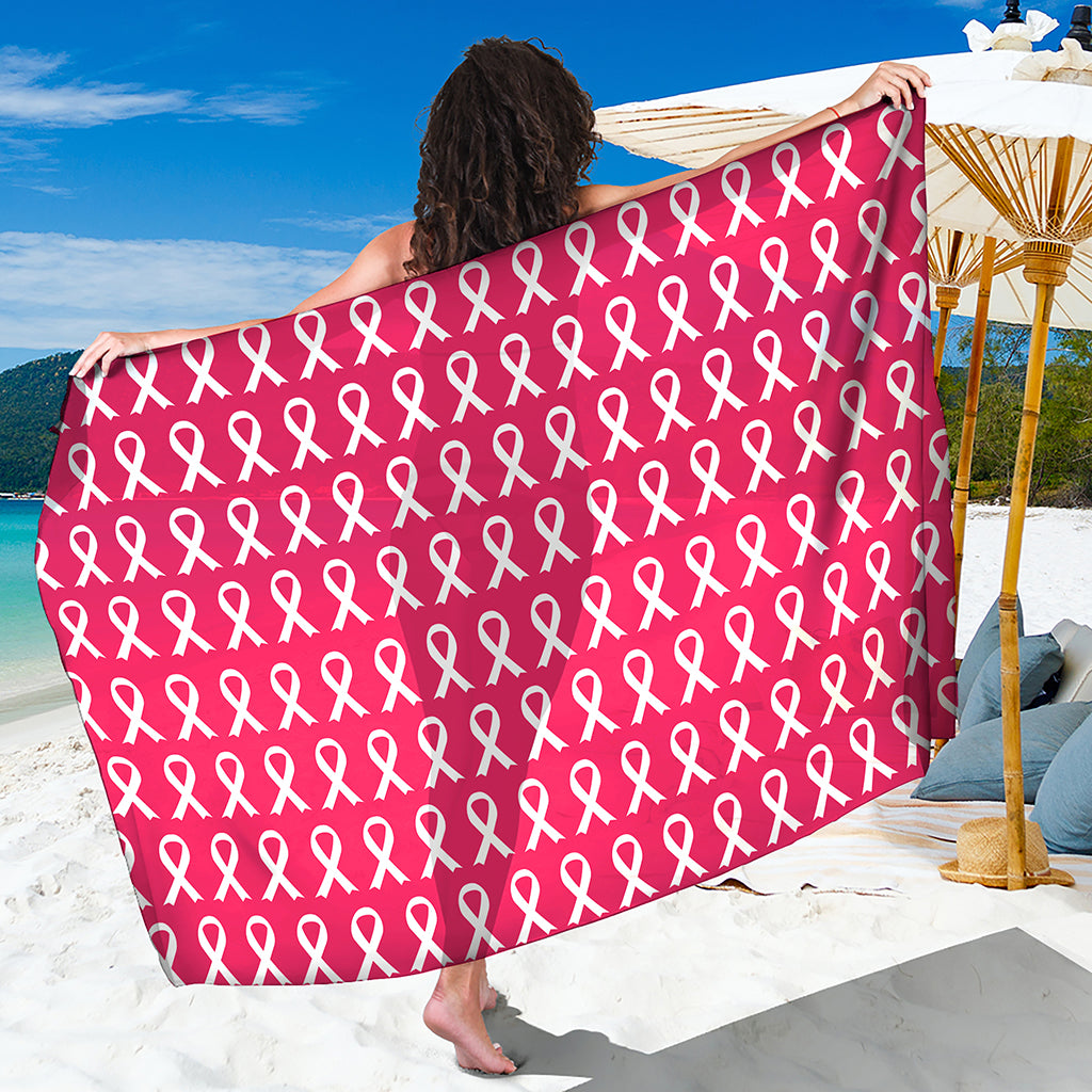 White And Pink Breast Cancer Print Beach Sarong Wrap