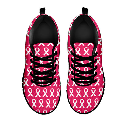 White And Pink Breast Cancer Print Black Sneakers
