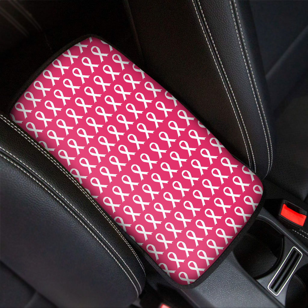 White And Pink Breast Cancer Print Car Center Console Cover