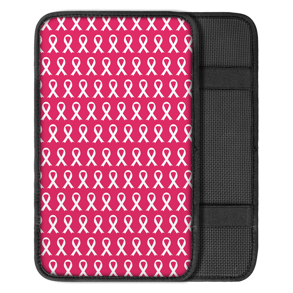 White And Pink Breast Cancer Print Car Center Console Cover