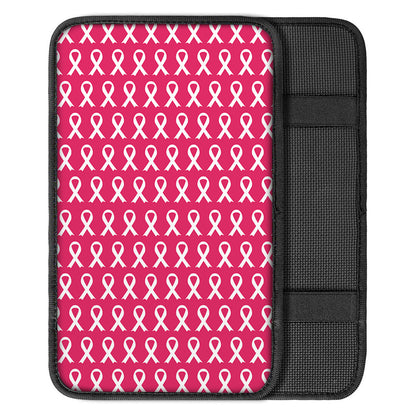 White And Pink Breast Cancer Print Car Center Console Cover