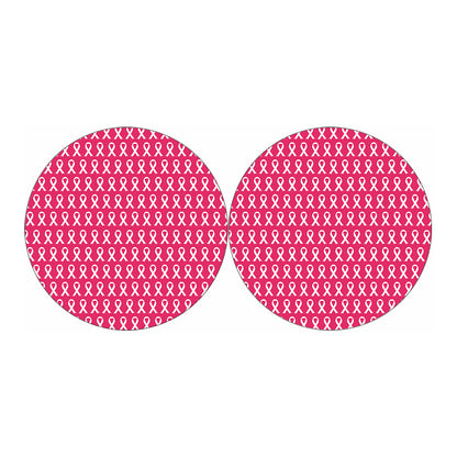 White And Pink Breast Cancer Print Car Coasters