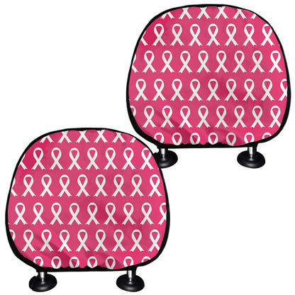 White And Pink Breast Cancer Print Car Headrest Covers